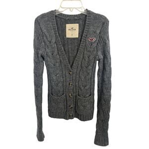 Vintage Hollister Gray Cable Knit Cardigan Size XS Y2K Bella Swan Wool Blend